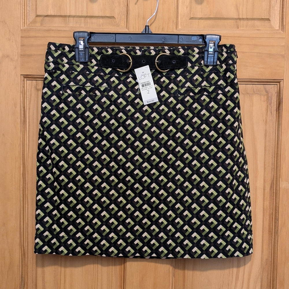NWT Ann Taylor Loft Women's Sz 2 Skirt Corduroy Green Winter Fall Retro Preppy